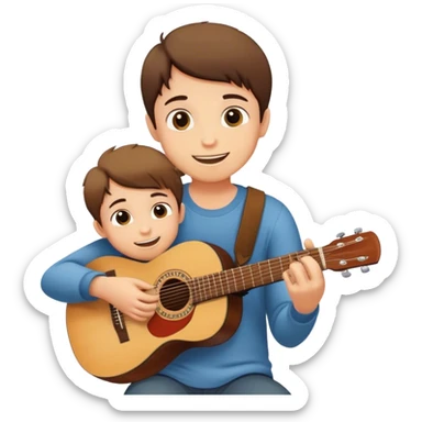 A boy playing guitar for his mom sticker