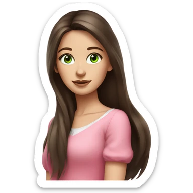 Beautiful Russian girl green eyes very long dark brown hair pink clothes  sticker