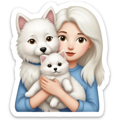 Girl holding a cat and a Samoyed dog sticker