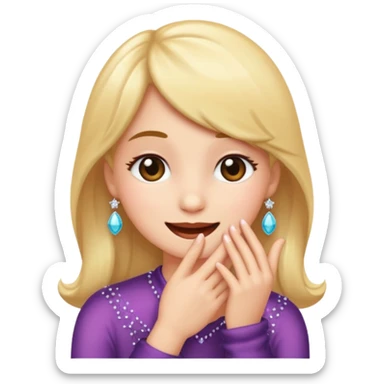 Emoji coquette, shy smile, hand near mouth (simplified), tiny sparkles, soft gradient background, 512x512, transparent background

 sticker