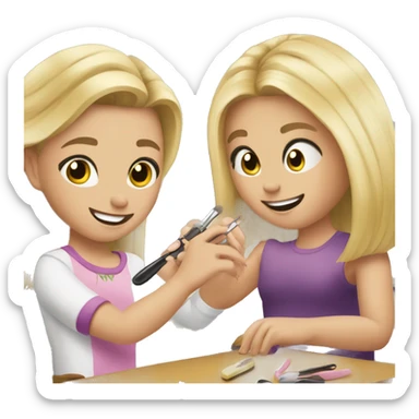 blonde daughter gives blonde dad a manicure sticker