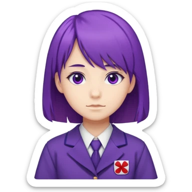 a high school student, student council president, purple hair, purple eyes, wearing a typical Japanese school uniform sticker
