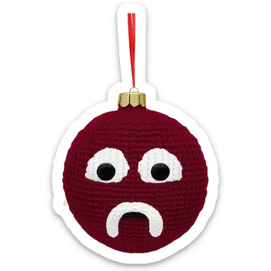 Wine red round knit Christmas ornament  sticker