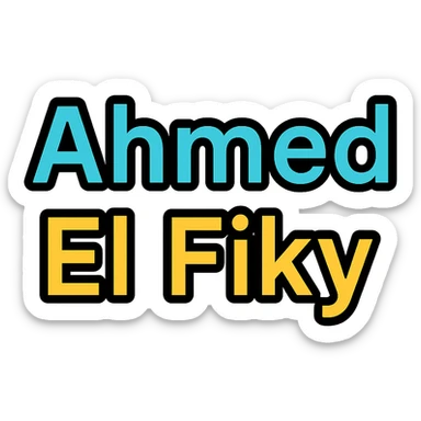the name 'Ahmed El Fiky' in bold, clear, sans-serif font, Slack emoji style, transparent background sticker