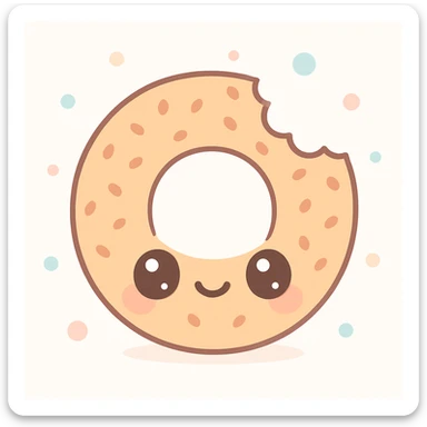 a simit (Turkish sesame bagel) with a bite taken out, kawaii style sticker