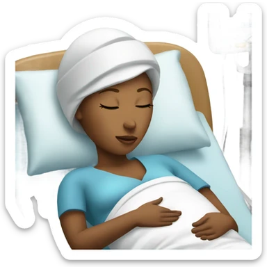 pregnant women in a hospital bed with her eyes closed  sticker