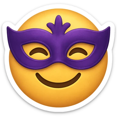 yellow face with purple masquerade mask emoji, digital illustration sticker
