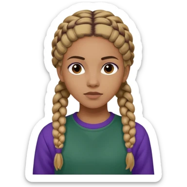 Black Annabeth chase as Leah Jeffries brown hair with braids dark green shirt with purple sweat shirt sticker