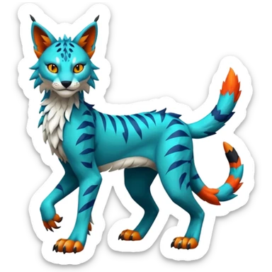 Colorful tropical edgy Lynx-Trico-Sergal-Wolf-Vernid-Fakémon-Pokémon-creature (full body) sticker
