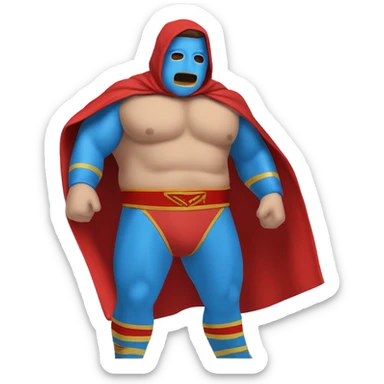 Caucasian Fat Lucia libre wrestler cape red powder blue pants mask red and powder blue red cape sticker