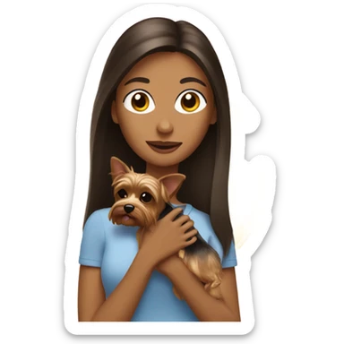 Brunette woman holding yorkie in sunlight sticker