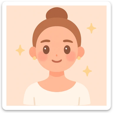 clean girl style, glowing skin, tidy bun, simple jewelry, natural brows, soft blush, white top, minimalist vibe sticker