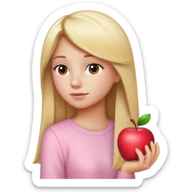 girl in light pink clothes, blonde with long straight hair, side view, apple emoji style, variation 3 sticker