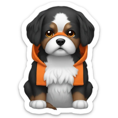 a black and with shitzu with a orange hood sticker