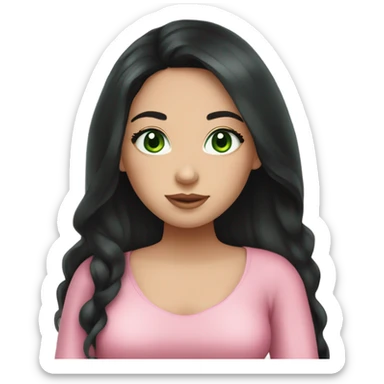 Beautiful Russian girl with green eyes and very long black hair pink clothes pregnant sticker