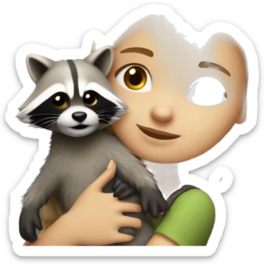 Blonde girl cuddles with a racoon sticker