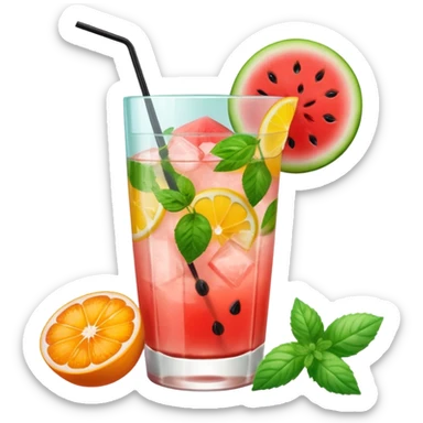 summer cocktail with lemon, watermelon, orange sticker