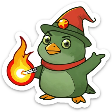 Penguin wizard shooting fireball sticker