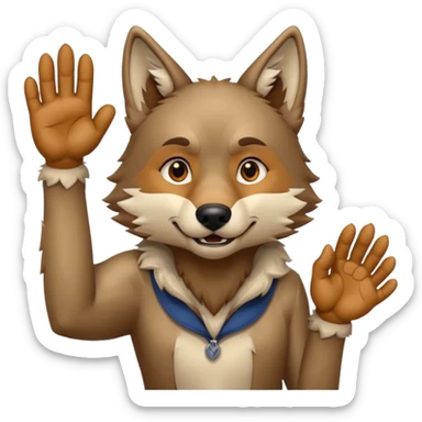  A real wolf waving his hand while he's standing but he's hand loks like a wolf's hand sticker