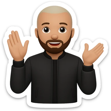 Remove the background, make the man's skin tone a little bit darker, and make his beard black. The style should resemble emoji style with concise details and colors as typical emoji art. sticker