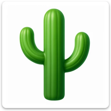 Create a cactus emoji that looks exactly like the reference image in iOS emoji style. The emoji should have 3D appearance, shiny surface, smooth gradients, soft shadows, and a realistic cactus shape with a classic emoji look. Add a glossy effect to the cactus surface. sticker