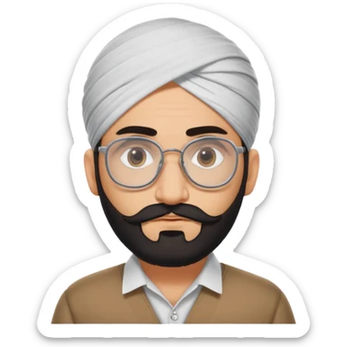 A kashmiri punjabi criminal daku whose white face is somewhat triangular and little facial hair wears specs sticker