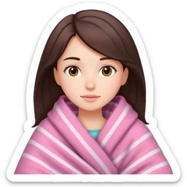 A brunette girl with a pink big cozy blanket sticker
