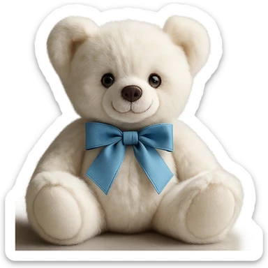 Change the teddy bear's fur to a realistic white color, keep soft lighting, and maintain a transparent background. The style should look realistic and natural with soft lighting effects. sticker