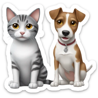 gray tabby cat and jack russell dog sticker