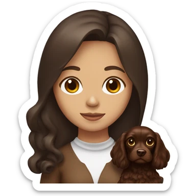 Brunette girl holding a chocolate brown cocker spaniel  sticker