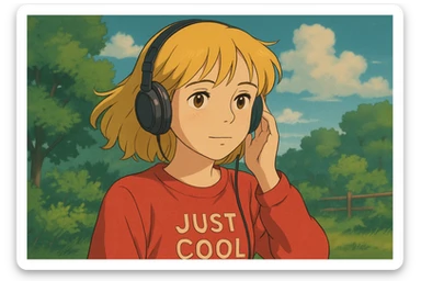 A girl yellow hair brown eyes red Just Cool Women's Long Sleeve Cool T-Shirt listen to the ear sticker