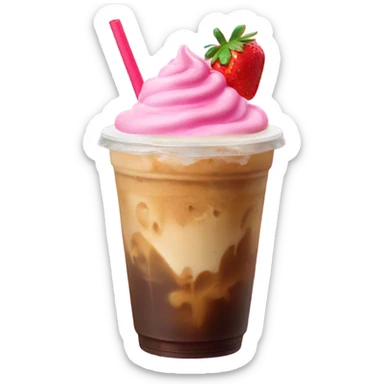 Iced Coffe with pink foam and strawberry on top  sticker