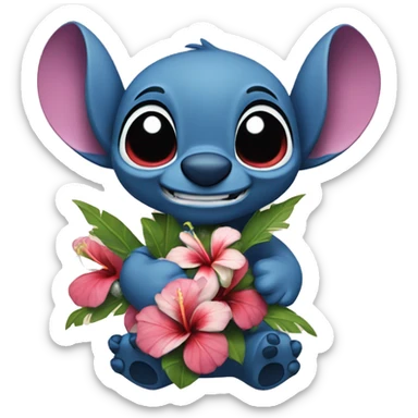 Stich with a hibiskus  sticker