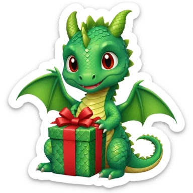 a cute baby dragon is holding a gift sticker