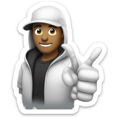 eduardo the developer inviting to a meet to know about or services of development at koudrs add a black hoodie, with a letter K and a thumbs up hand white skin  sticker