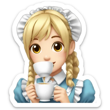 Maid anime girl with a cup of tea sticker