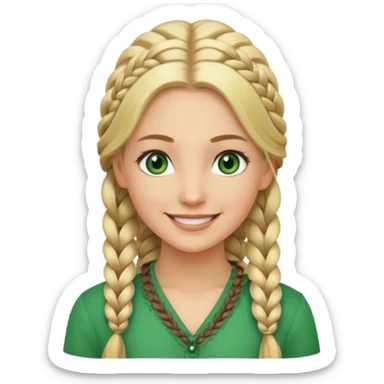 woman, long blond hair,green eyes, smiling, one braid to the side sticker