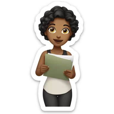 girl with black wavy hair and olive skin holding papers sticker