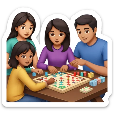 South Asian family with dark hair playing board games together at home sticker