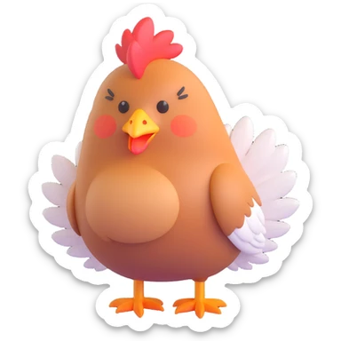 cute hen with fluffy feathers, standing, tiny beak, blushing cheeks sticker