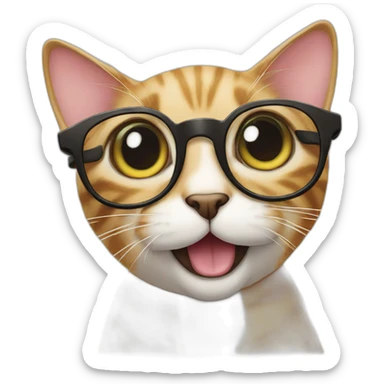 cat happy with glasses sticking her tongue out sticker