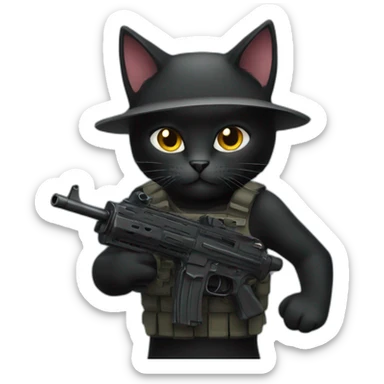 black cat with a machine gun sticker