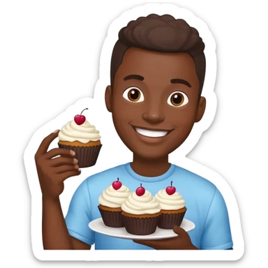 Cartoon of a very large smiling African American man holding cupcakes sticker