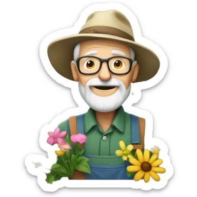 retired gardener with flowers sticker