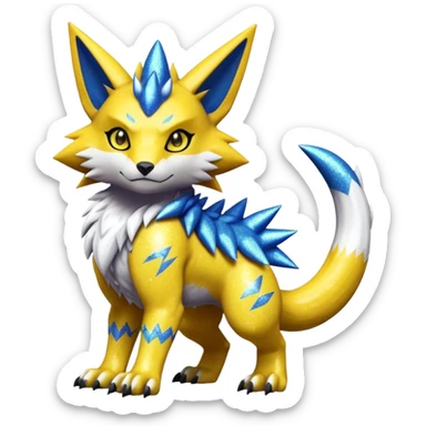 Colorful edgy dark gloomy shiny sparkly glittery WereGarurumon-Renamon-Lombax-Zeraora-fusion sticker
