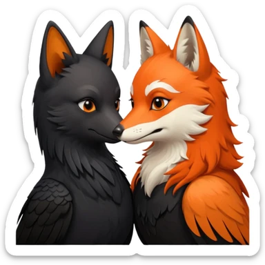 A female crow and a male fox kissing each other. sticker