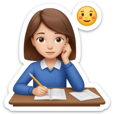 determined shy girl who is dreaming of 100% on her exam  brown hair sticker