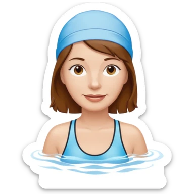 a femela swimming coach with shoulder lengt brown hair and a friendly face - a little older early 50s but some wrinkels into the face sticker