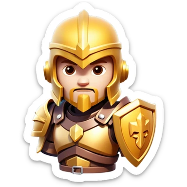 Clash of Clans aesthetic: Cinematic Playful 3D Isometric Armor Portrait Emoji, rendered in a 3D vector-style similar to standard emojis with minimal shading and bold, simplified shapes. A compact, distinct form with signature details, softly glowing with a fantasy RPG magic charm. Simplified yet unmistakably iconic, highly detailed and consistent, glowing with a soft radiance and high shine. Stylized with a touch of heroic grandeur and a soft glowing outline, capturing the essence of a beloved gaming relic with a friendly, playful manner! sticker