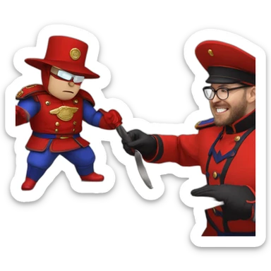nostalgia critic dressed as m.bison beating spoony with a spoon sticker